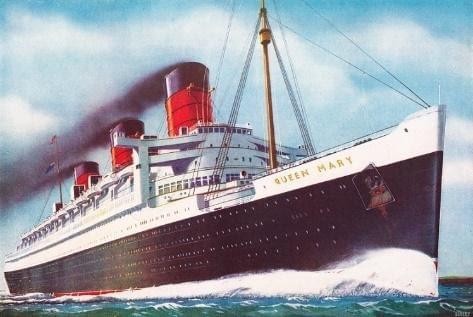 Painting of the ocean liner Queen Mary at sea